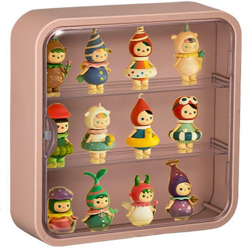 W. MM Clear Display Case for Figures, Wall-Mounted Doll Storage Box, Adjustable Display Stand with Door Dust and Moisture Proof Suitable for Lego Collectibles Action Figures Pop Mart (Pink) - Image 1